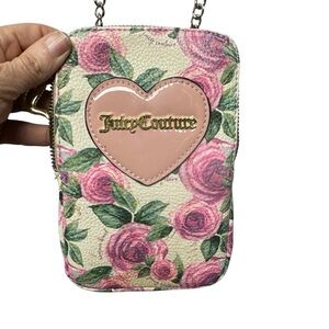 Juicy Couture Pink Floral Cross-Body Bag Brown Leather Strap